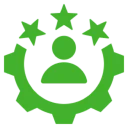 Profile symbol inside green gear and stars
